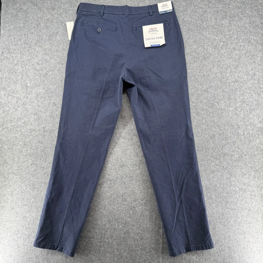 Izod Saltwater Stretch Chino Pants Mens 30x32 Cadet Navy Straight Fit NWT